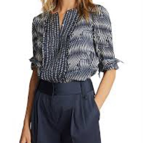 Reiss Navy And White Patterned Blouse